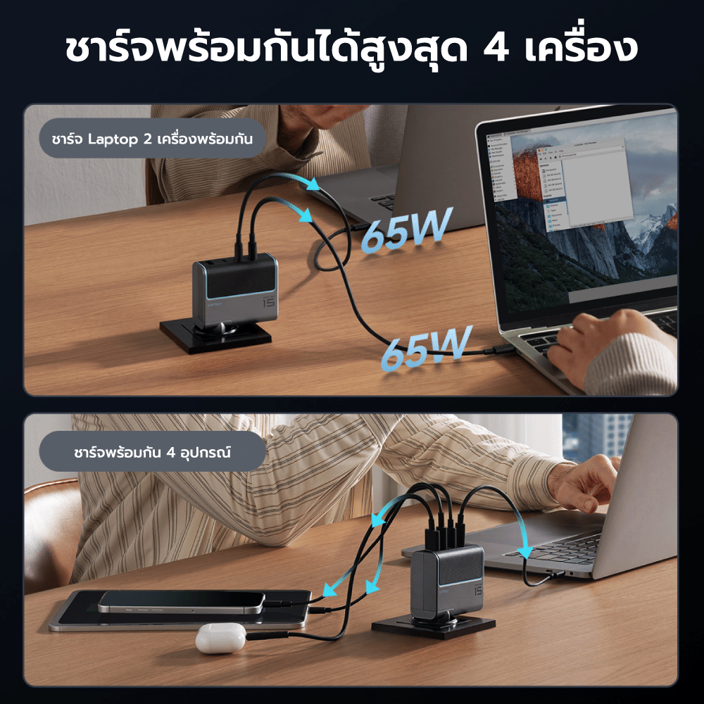 หัวชาร์จเร็ว CUKTECH AD1404T 140W สีเทา GAN3 4 พอร์ต รองรับชาร์จไว PD3.1